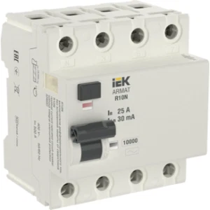 IEK ARMAT Выключатель дифференциального тока R10N 4P 25А 30мА тип AC - AR-R10N-4-025C030 IEK ARMAT Выключатель дифференциального тока R10N 4P 25А 30мА тип AC - AR-R10N-4-025C030
