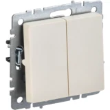 IEK BRITE Выключатель 2-клавишный проходной 10А ВС10-2-6-БрКр бежевый