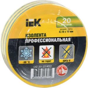 IEK Изолента 0,18х19мм желто-зеленая 20м ИЭК - UIZ-20-10-K52 IEK Изолента 0,18х19мм желто-зеленая 20м ИЭК - UIZ-20-10-K52